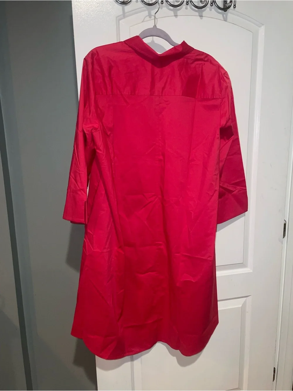 HINSON WU Button-Front Midi Shirt Dress in Bright Pink/Red
